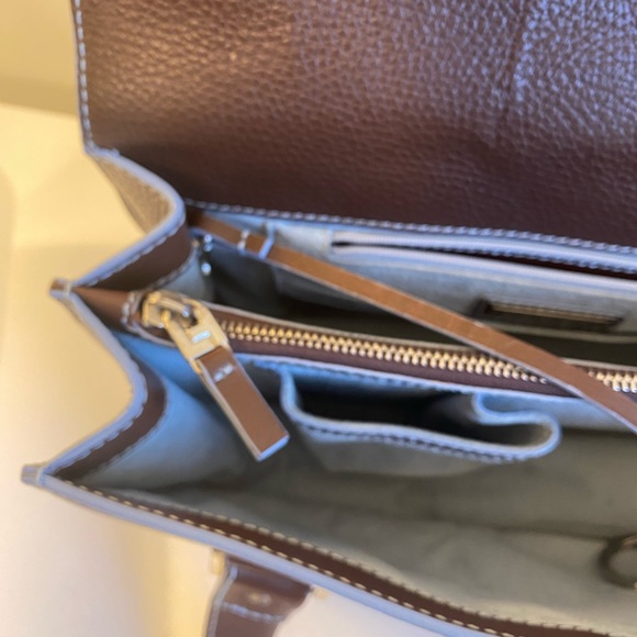 Lambertson Truex leather handbag. Brown with blue trim. - Picture 10 of 14